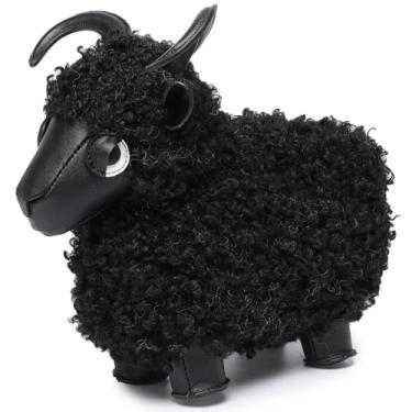 Imagem de Lyuxhetaokdiq Bolsa de mão feminina de couro PU, exclusiva, divertida, estranha, fofa, em forma de animal, bolsa tiracolo, Preto ovelha