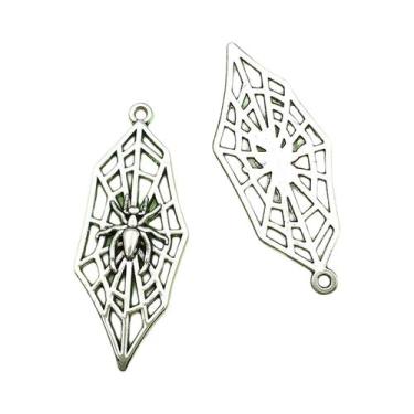 Imagem de Pingentes Antigos Prateados De Halloween 10/13 Peças: Caveira E Teia D