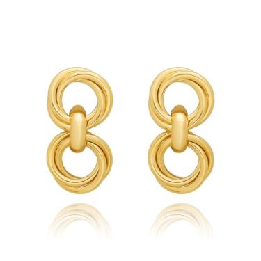 Imagem de LKingel Brincos de ouro para mulheres na moda brinco de ouro grosso brinco de nó dourado brincos pendentes brincos de declaração brincos de formatura joias para mulheres na moda 2025, Medium, Zinco