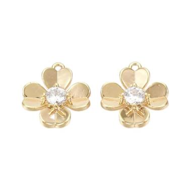 Imagem de 2 pingentes de flor de latão cristal transparente de zircônia cúbica banhado a ouro 18 K, pingentes de joias para o Dia das Mães para brincos faça você mesmo, colares, pulseiras, correntes, joias