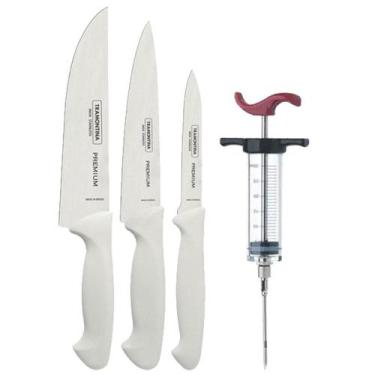 Imagem de KIT - Faqueiro Premium 3 Peças + 1 Injetor de Temperos para Churrasco 