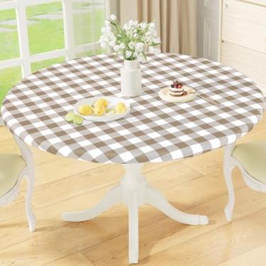 Imagem de misaya Toalha de mesa redonda ajustada com borda elástica, capa de toalha de mesa de flanela de vinil à prova d'água xadrez búfalo serve para mesas redondas de 63,5 a 76 cm para jantar, ao ar livre