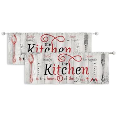 Imagem de Riyidecor Pacote com 2 sanefas rústicas para janela de casa de fazenda para quarto, sala de estar, garfo, colher, garfo, branco, retrô, cortinas de prancha de madeira, valanes para janelas, bolso para