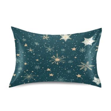 Imagem de Blueangle Fronha de cetim flocos de neve para cabelo e pele, fronha de seda, tamanho Queen (51 x 76 cm) - Capas de almofada de cetim com fecho de envelope (176)