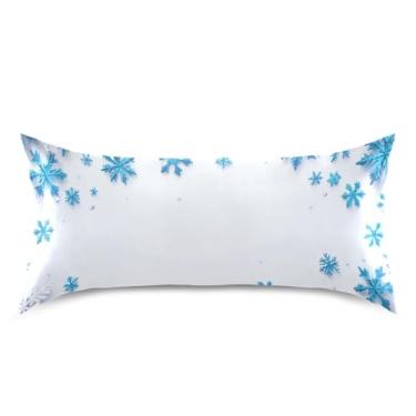 Imagem de Blueangle Fronha de cetim com flocos de neve caindo para cabelo e pele, fronha de seda, tamanho king (50,8 x 101,6 cm) - Capas de almofada de cetim refrescantes com fecho de envelope (53)