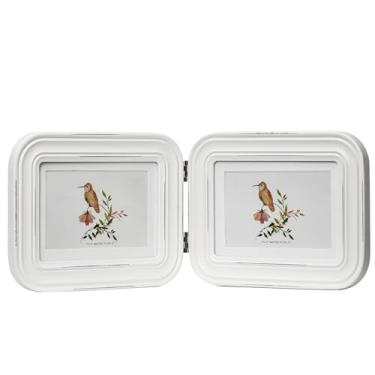 Imagem de ibalux Porta-retrato com dobradiça dupla, 12 x 17 cm, acabamento envelhecido e cantos arredondados, madeira maciça com vidro verdadeiro, fosco para 10 x 15 cm, formato horizontal para mesa ou mesa