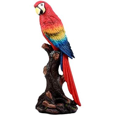 Imagem de Ebros Gift Linda floresta tropical paraíso pássaro vermelho arara escarlate papagaio empoleirado no galho de árvore estatueta decorativa papagaios pássaros cores vibrantes realce floresta natureza