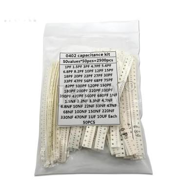 Imagem de Kit De Capacitores Cerâmicos SMD 0402 Sortidos 1pF~10uF 50 Valores 50P