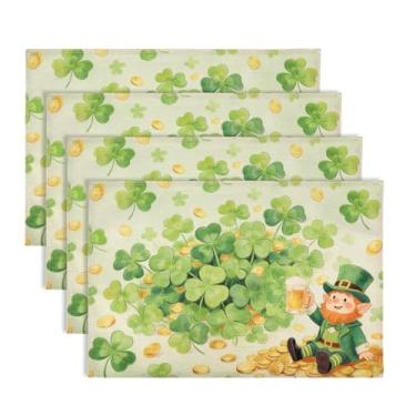 Imagem de 4un Jogos Americanos o dia São Patrício, 45x30cm Toalha de Mesa Linho Verde com Trevo Ideal para Jogos Americanos do Dia São Patrício Artigos para Festa da Sorte Irlandesa