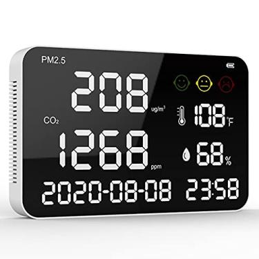 Imagem de Medidor de CO2 Monitor de qualidade do ar, nível PPM de dióxido de carbono CO2, medidor de temperatura de umidade de alarme, bateria de 2000 mAh, monitor em tempo real