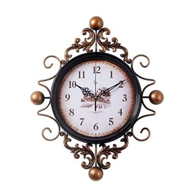 Imagem de AkosOL Relógio de parede retrô relógio de parede moderno decoração de sala de estar relógio de parede de metal de 35,5 cm, silencioso, sem tique-taque, fácil de ler, relógios de parede para sala de