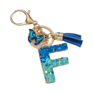 Imagem de Chaveiro De Letra Inicial Com Borboleta Azul Royal E Franjas, Acessóri