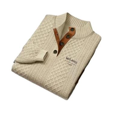 Imagem de Suéter Masculino De Tricô Gola Redonda Com Gola Alta E Estampa Total P