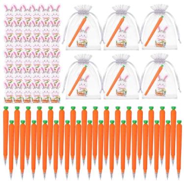 Imagem de Eaasty Conjunto de 36 canetas esferográficas de cenoura de páscoa a granel com cartões de coelho, cenoura, tinta preta, decoração para Páscoa, primavera, festas, lembrancinhas, material de escritório