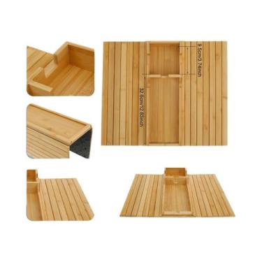 Imagem de Bandeja De Apoio Para Braço De Sofá Em Bambu Antiderrapante, Dobrável 