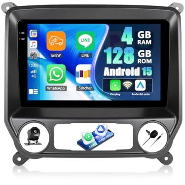 Imagem de [4G + 128G] Rádio veicular para Chevrolet Chevy Silverado 2014-2018 com carro sem fio CarPlay Android Auto, tela sensível ao toque de 10,1 polegadas, Android 15, estéreo automotivo com link espelhado
