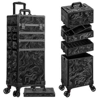 Imagem de JINGUAN Estojo de maquiagem com rodinhas 5 em 1 organizador de carrinho de cosméticos para salão de beleza, carrinho de barbeiro com rodas, para mulheres, cabeleireiro, artista, trave, prego, tinta