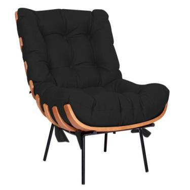 Imagem de Poltrona Decorativa Costela Base Fixa Corano Preto - Doce Sonho Móveis