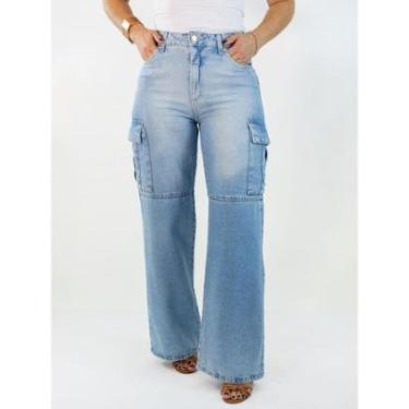 Imagem de Calça Feminina Jeans Cargo Wide Leg 100% Algodão Anticorpus-Feminino