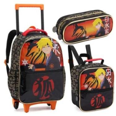 Imagem de Kit Mochila Rodinhas Naruto Estojo Lancheira Infantil Escolar Menino Denlex-Masculino