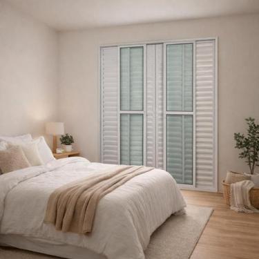 Imagem de Porta Balcão 6 Folhas Alumínio Branco Linha 25 Com Fechadura Brecorimo