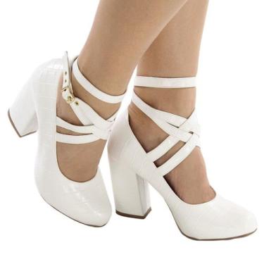 Imagem de Sapato feminino boneca salto bloco branco er0083 - Emiliaribeiro, 37, 