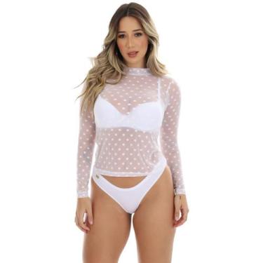Imagem de Blusa Poá Tule Manga Longa Fristyle Transparente Feminina, G