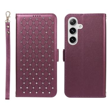 Imagem de Jcxtrombulous Capa carteira para Samsung Galaxy S24 Plus/S25 Plus com bloqueio RFID, compartimentos para cartão e suporte | Capa fólio de couro PU com alça de cordão - Capa roxa para Galaxy S24 Plus