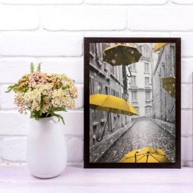 Imagem de Quadro Decorativo Sombrinhas Amarelas 45X34 C/Vidro - Preta