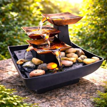 Imagem de Fonte De Agua Cascata 3 quedas Flor Lotus Decoração Elegante Iluminaçã