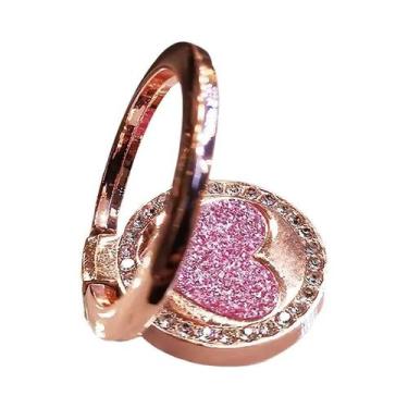 Imagem de Suporte Giratório Para Celular Decorado Com Coração Brilhante, Anel De