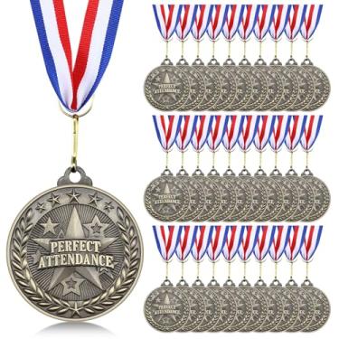 Imagem de Otuuz Medalha de comparecimento perfeito, 60/30 peças, em massa, medalhas de ouro de 5 cm com fitas de pescoço, presentes de troféu para acadêmicos escolares (30 peças, estrela)