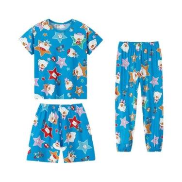 Imagem de Conjunto De Pijamas De Verão Para Crianças Com 3 Peças, Camiseta De Ma