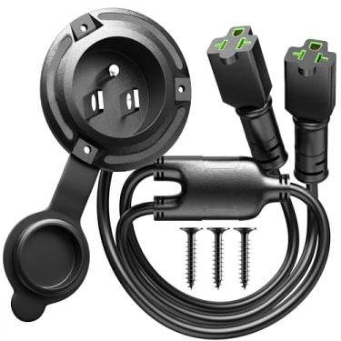 Imagem de Plugue de porta CA dupla 20A, soquete de entrada de energia em terra RV resistente 125V 12AWG com adaptador de lâmina T 5 em 1, receptáculo de tomada elétrica à prova d'água de 50 cm, cabo externo