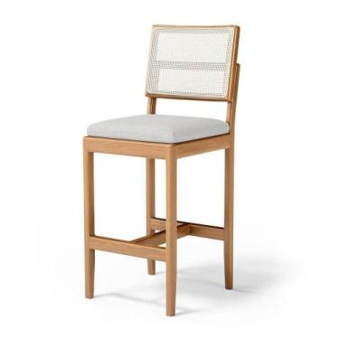 Imagem de Banqueta Milena Madeira Maciça Assento Estofado Encosto De Tela Sintét