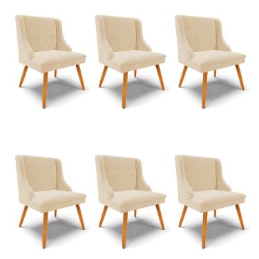 Imagem de Kit 06 Cadeiras de Jantar Liz Suede Bege Pés Palito Castanho D03 - D'Rossi