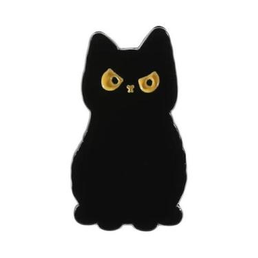 Imagem de Broche De Esmalte Gato Preto Desenho Animado Olhos Grandes Gatinho Ani