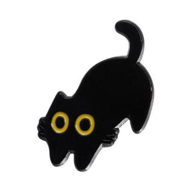 Imagem de Broche De Esmalte Gato Preto Desenho Animado Olhos Grandes Gatinho Ani