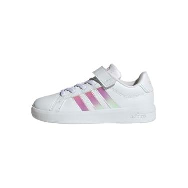 Imagem de adidas Tênis infantil unissex Grand Court 3.0 El C, Branco/iridescente/branco, 10.5 Little Kid