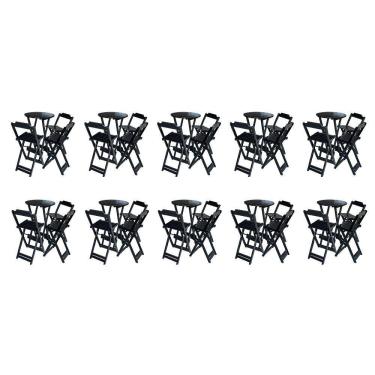 Imagem de Kit 10 Jogos De Mesa Bistrô De Madeira Dobrável Com 3 Banquetas - Preto