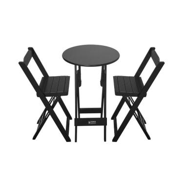 Imagem de Conjunto Bistrô Mesa Dobrável De Madeira Redonda Com 2 Banquetas Preta - Cor: Preto