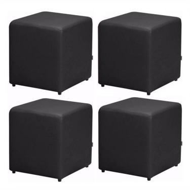 Imagem de 04 Puffs Quadrado Corino Preto