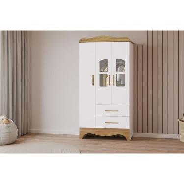 Imagem de Guarda Roupa Infantil C- 3 Portas (2 Cristal) E 2 Gavetas Lisi Branco-amendoa - Peroba
