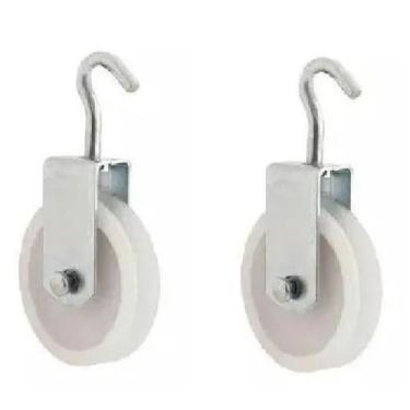 Imagem de KIT 2 ROLDANA PLASTICA NYLON PARA VARAL 8cm COM GANCHO REFORÇADA - Con