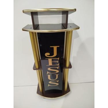 Imagem de Púlpito Madeira Marrom Tubo Dourado Placa Preta E Friso M06 - Baruque