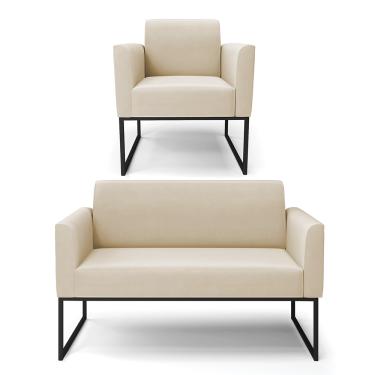 Imagem de Sofá Namoradeira com Poltrona Base Industrial Preto Marisa Suede D03 - D?Rossi