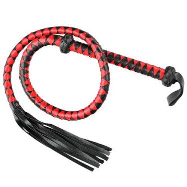 Imagem de Chicote Longo Luxo Premium Vermelho com Preto Possui Franjas e Mede 14