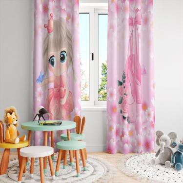 Imagem de Cortina Tecido Oxford Quarto Infantil Bailarina Rosa Sapatilhas - 280x