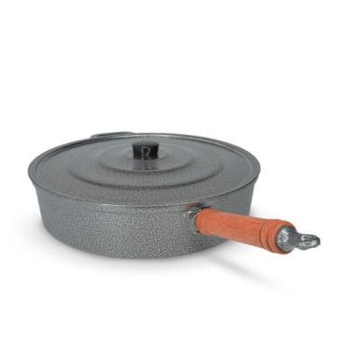 Imagem de Frigideira Fundida Alumínio Batido Grosso Com Tampa 34cm - Craqueado -