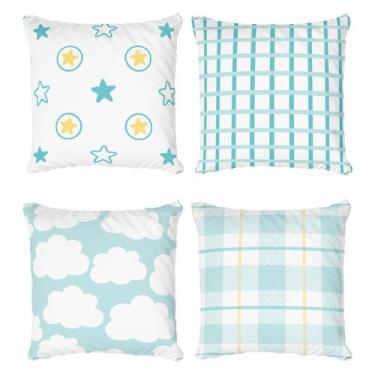 Imagem de Kit 4 Capas de Almofada Infantil Decorativa Estrelinha, Nuvem, Xadrez 